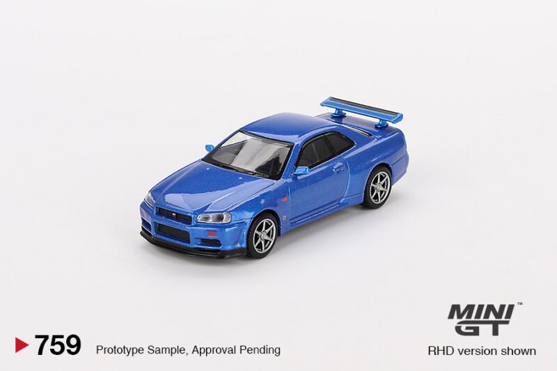 Nissan Skyline GT-R R34 V-Spec Bayside Blue – Mini GT - obrazek 3