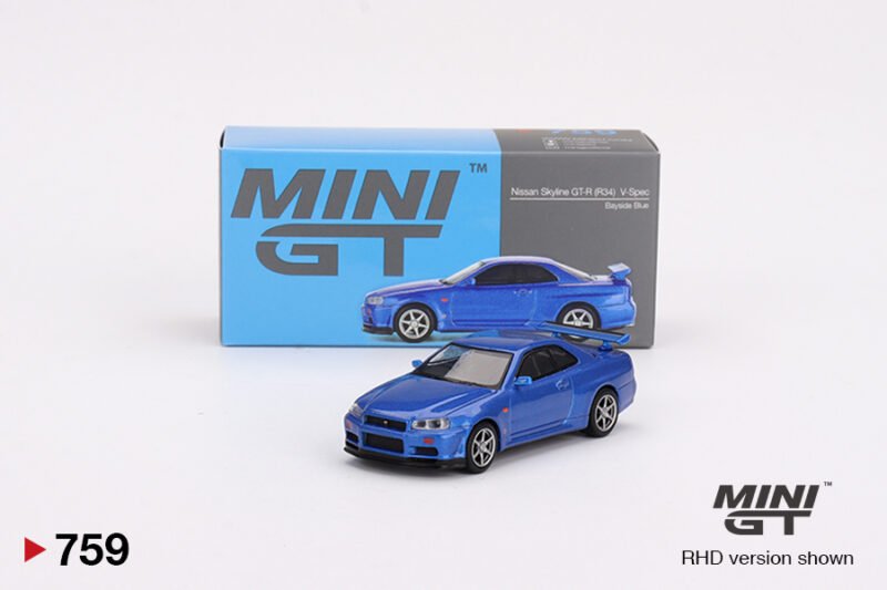 Nissan Skyline GT-R R34 V-Spec Bayside Blue – Mini GT