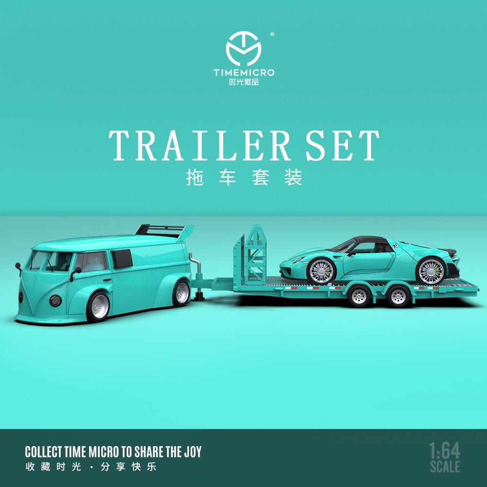 Timemicro Trailer Set VW Bus + Supercar Mint 1:64