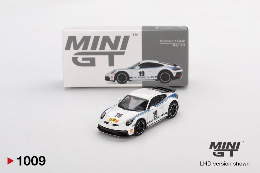 MINI GT Porsche 911 Dakar Rally 1974 – #19 White/Blue 1:64 BLISTER
