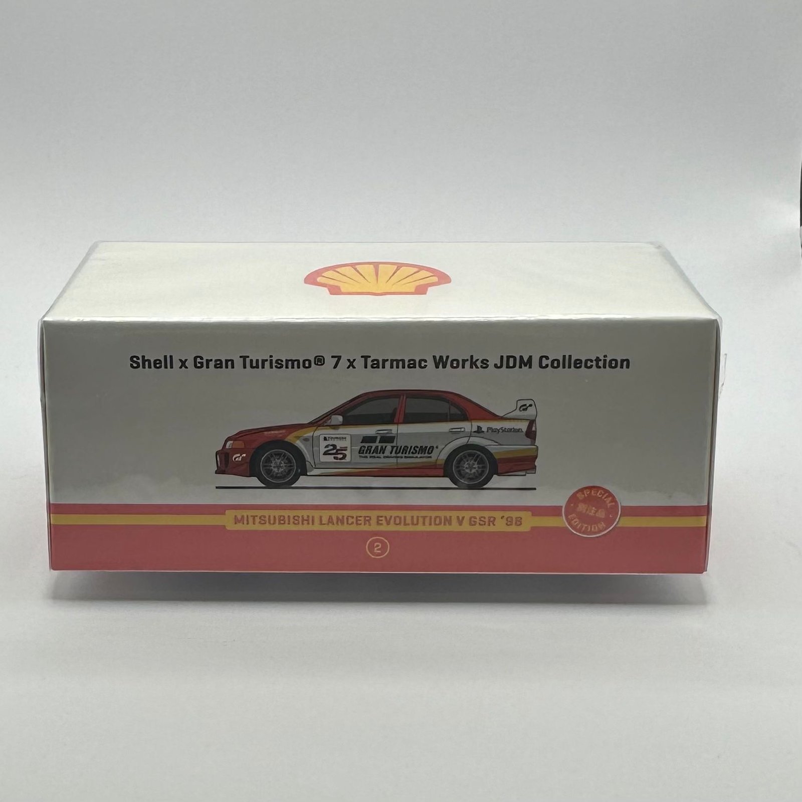 Tarmac Works Mitsubishi Lancer Evolution V GSR ’98 – Shell x Gran Turismo – 1:64