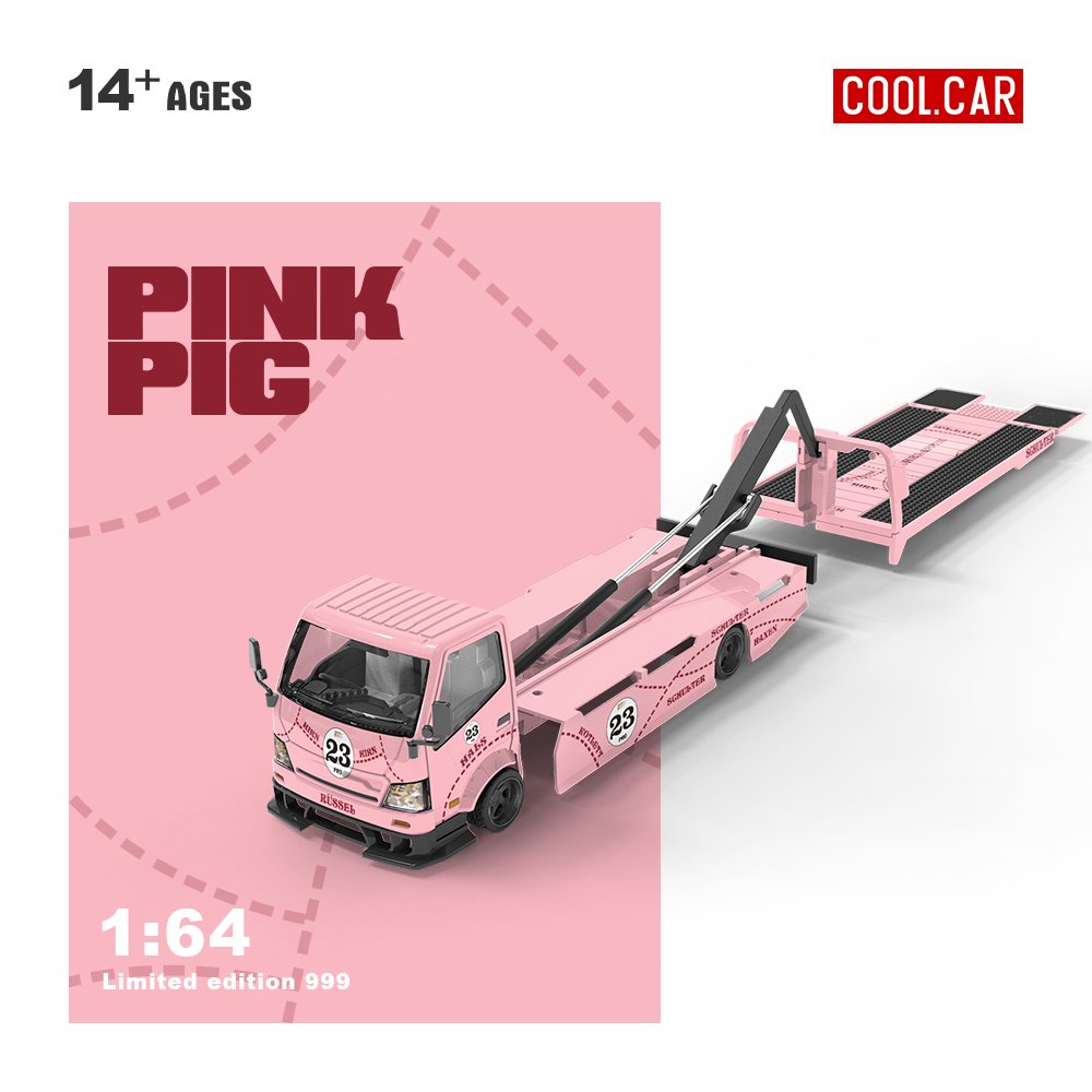 COOL.CAR Pink Pig Transporter Truck Limited 999 1:64 - obrazek 2