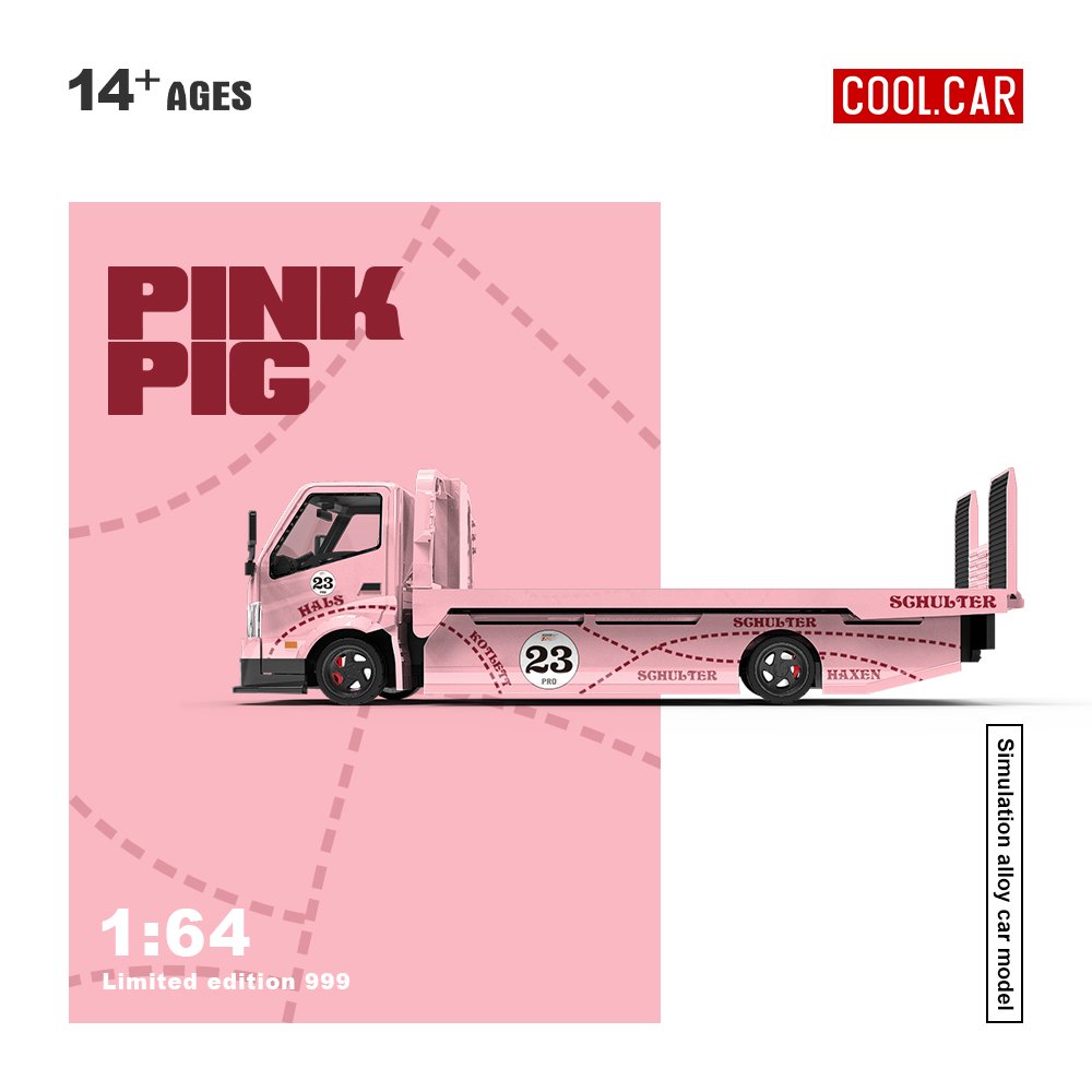 COOL.CAR Pink Pig Transporter Truck Limited 999 1:64 - obrazek 3