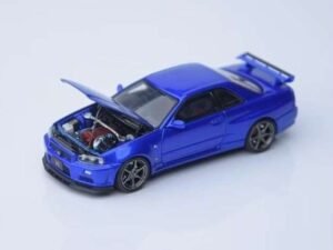 Focal Horizon 1:64 Nissan Skyline GT-R R34 Blue V2 Opening Hood