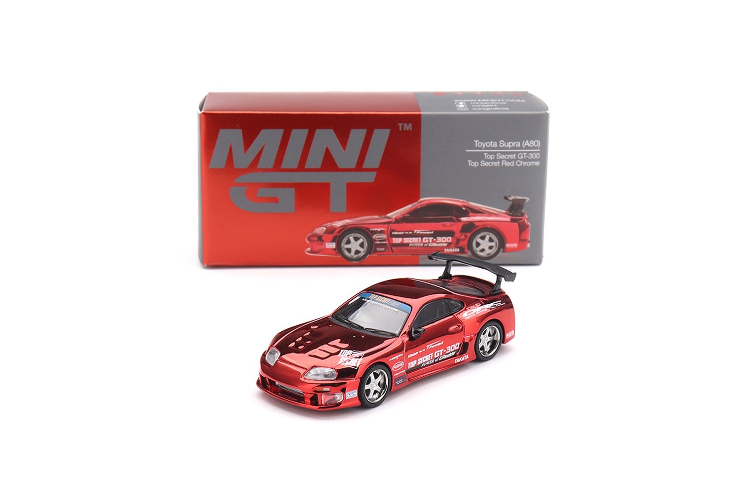 MINI GT 1:64 Toyota Supra A80 TOP SECRET GT-300 Red Chrome